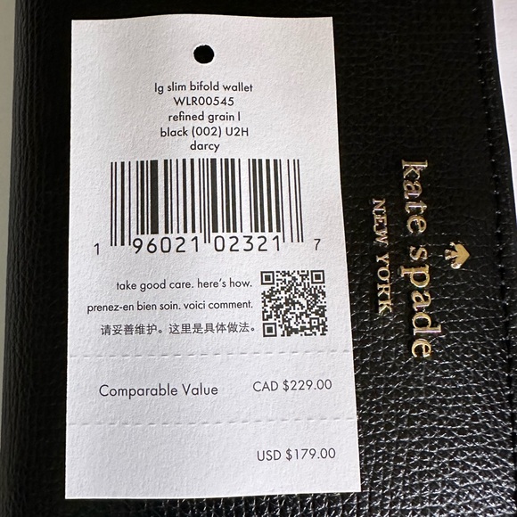 Kate Spade Black Refined Grain Leather Darcy Large Slim Bifold Wallet New w/ Tag - Picture 8 of 14